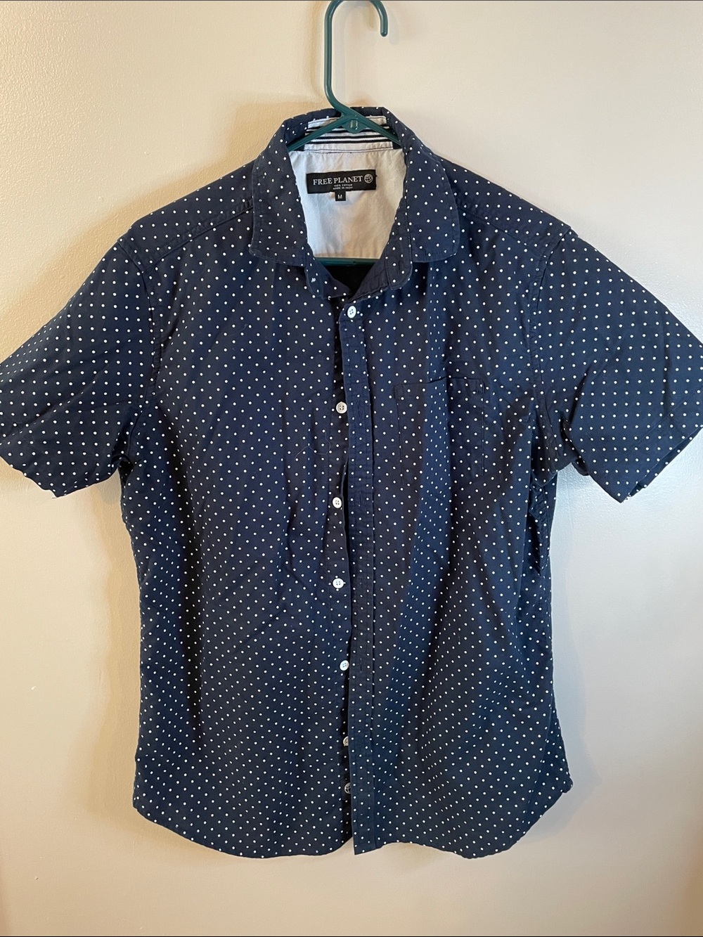Free Planet Navy and White Polka Dot Short-Sleeve Button-Down